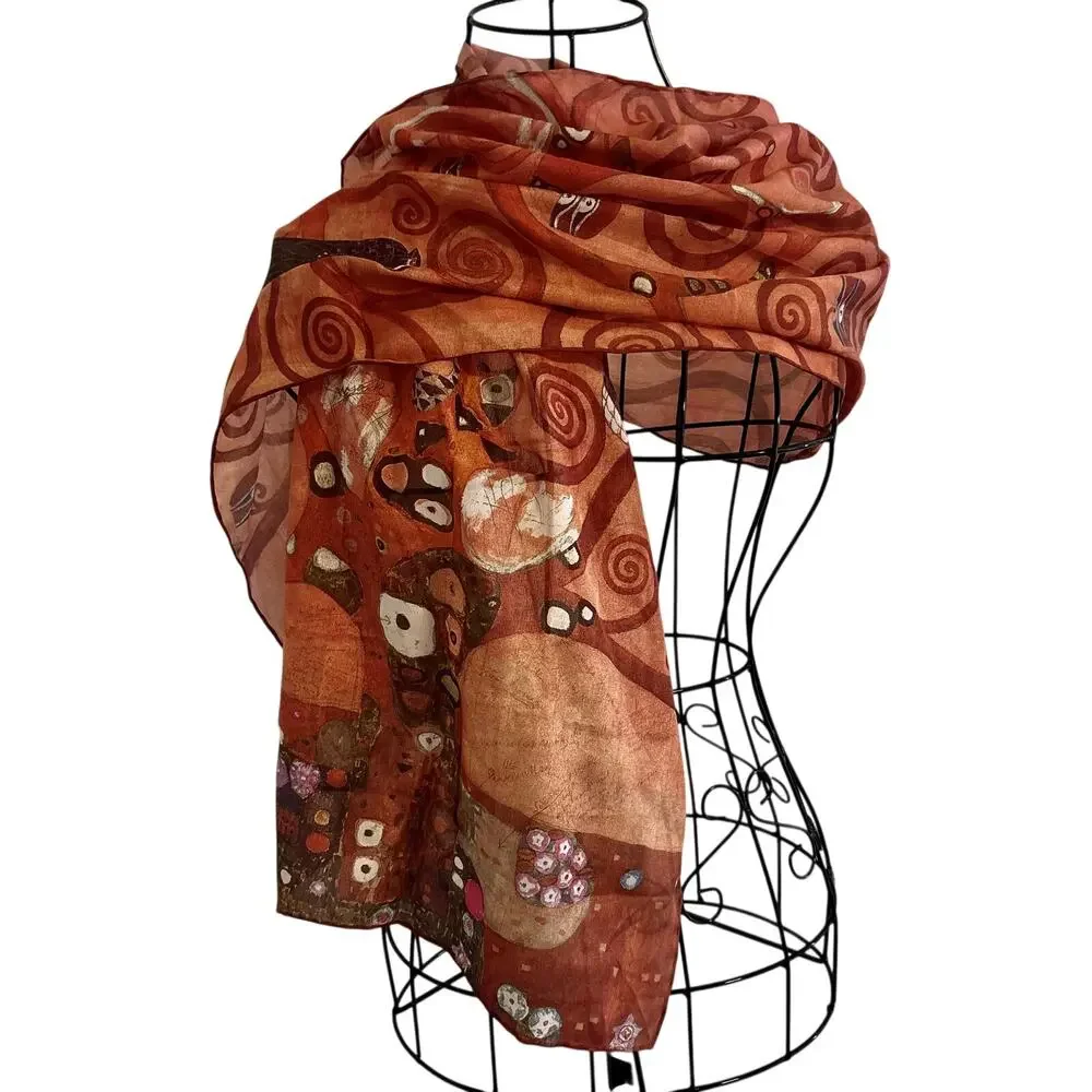 Vintage 100% Silk Egyptian Hieroglyphic Art Print Scarf Wrap Retro Long 16 x 62